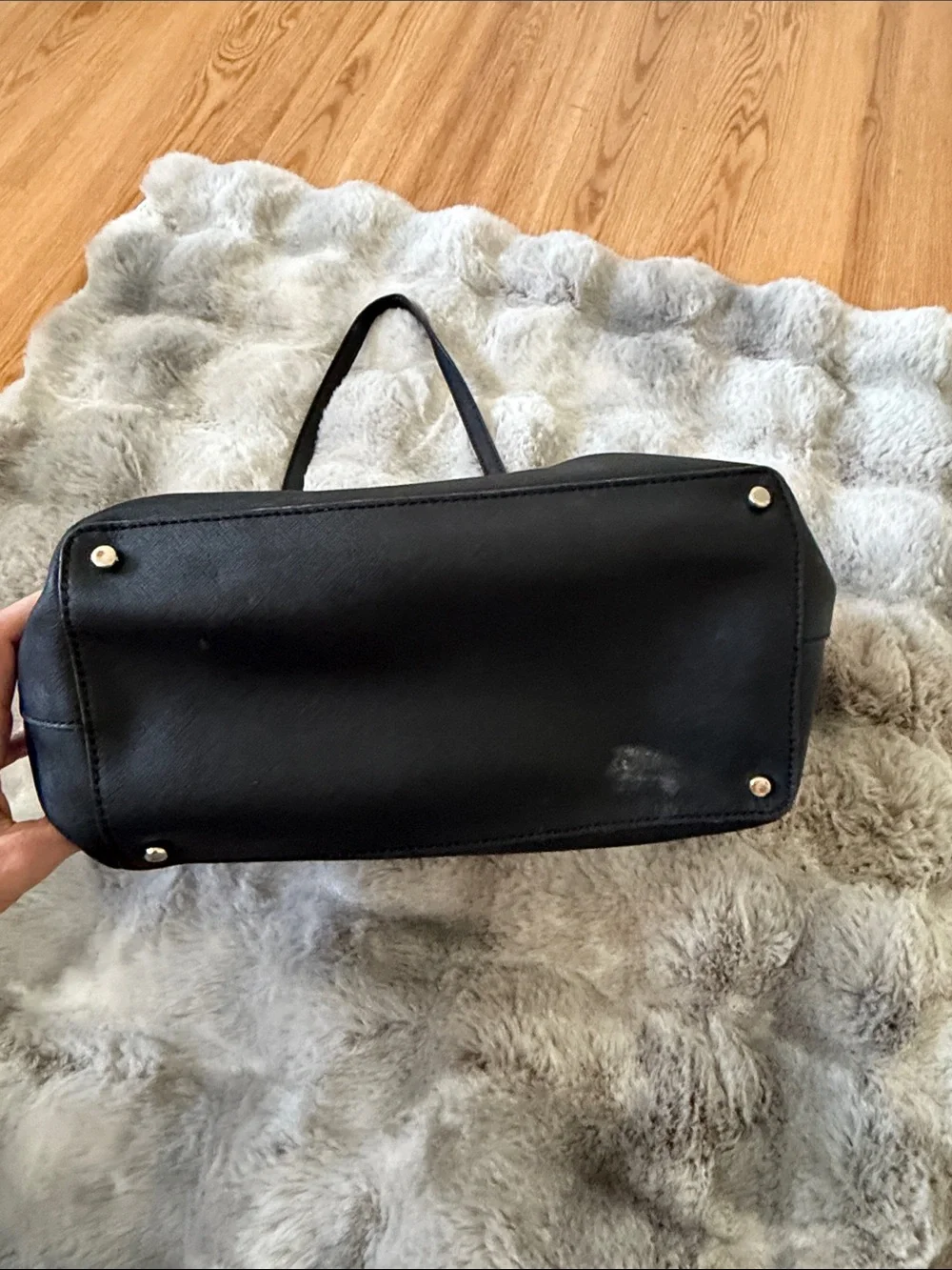 kate spade Black Saffiano Leather Tote with Gold Accents